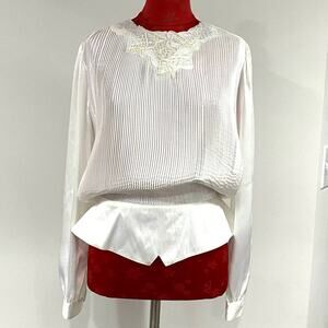 Nicola 12 white satin blouse vintage 1980’s pleats peplum beaded Edwardian chic